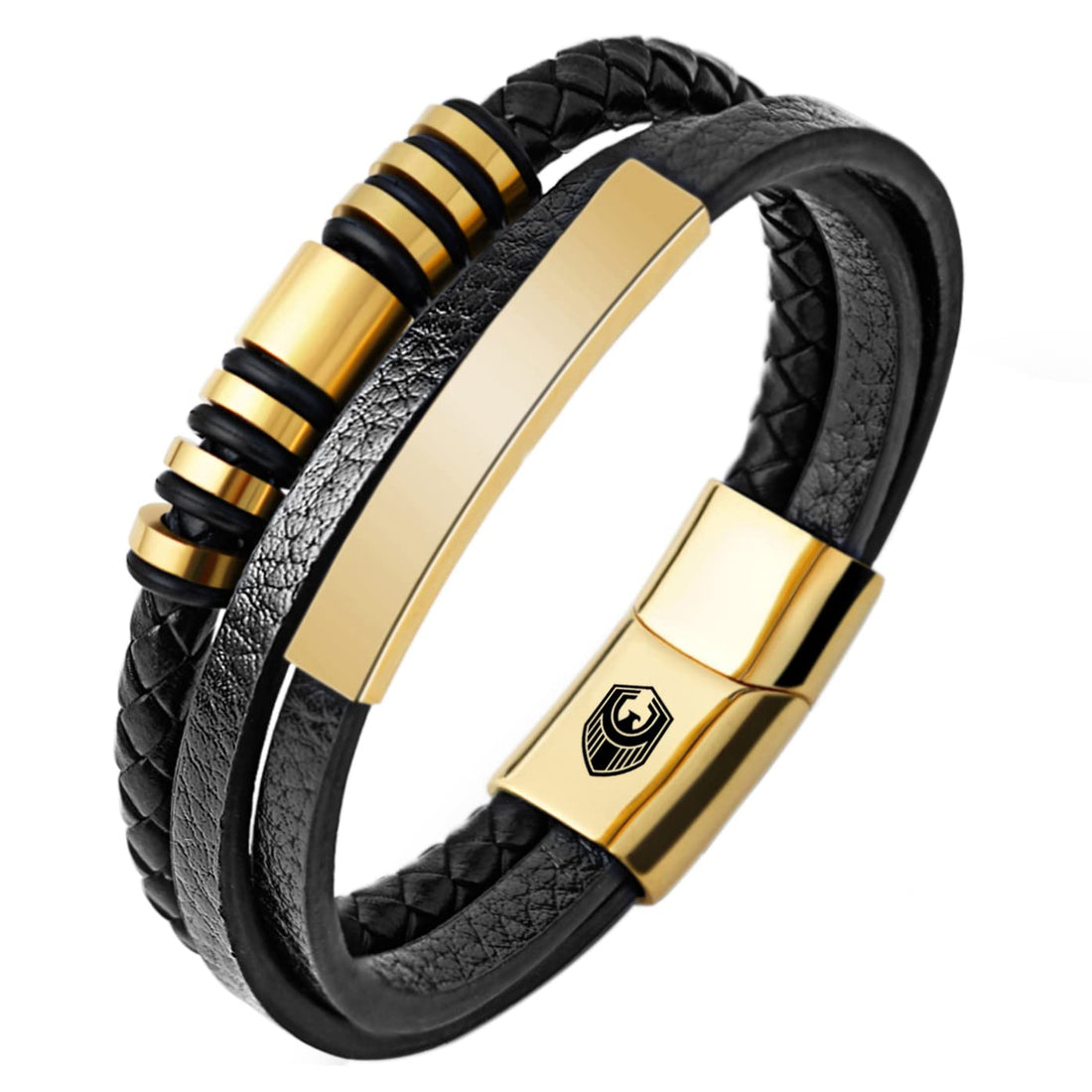 Men Leather Bracelet, Leather Bracelet Handmade Braided with Magnetic Stainless Steel, Bracelets with Jewellery Box for Papa Husband Brothers and Boys, 22CM, Leather