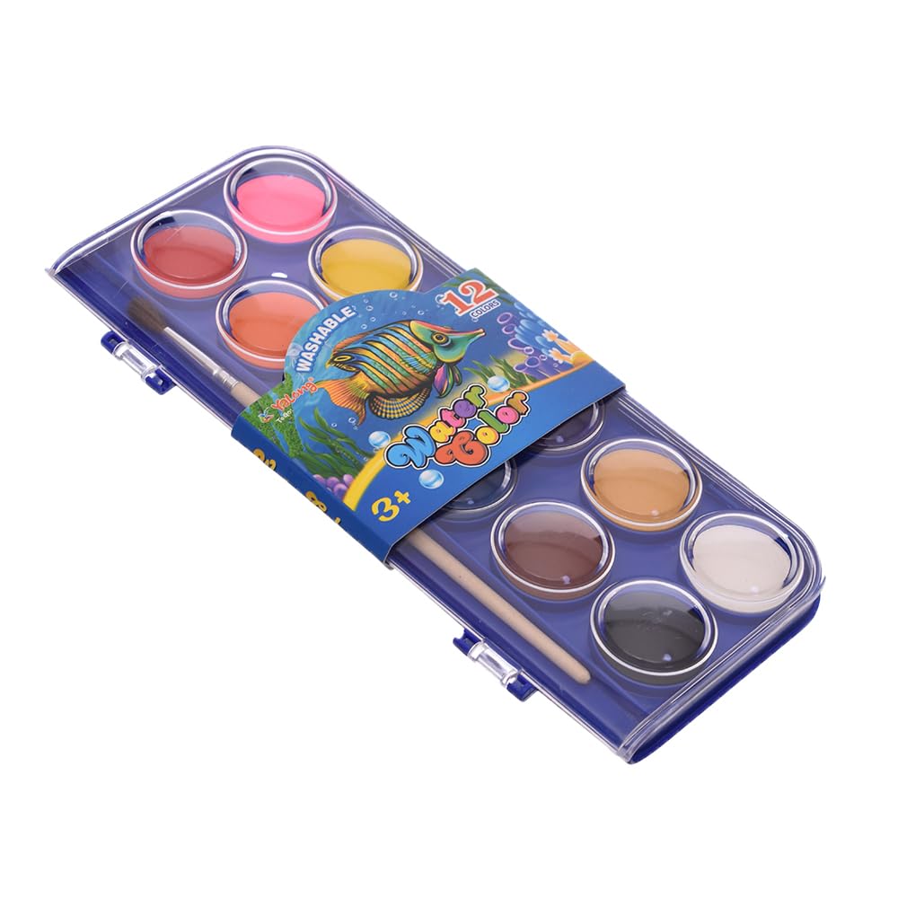 Elmaayergy Y-24/YL83058-12 Water Colour Palette With Paint Brush With Durable Material, Suitable For School And Home