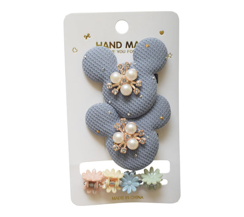 Daphne 2 Pieces Teddy Bear Shape Hair Ties - Grey
