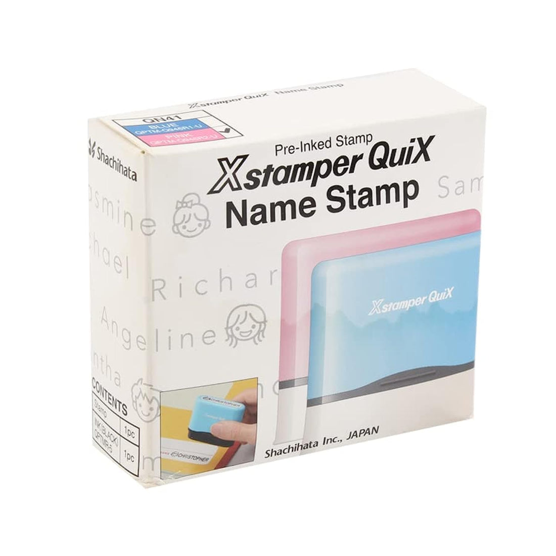 Xstamper Rectangular Name Stamp 9.5 × 46 mm Pink Model QN41 Shchihata