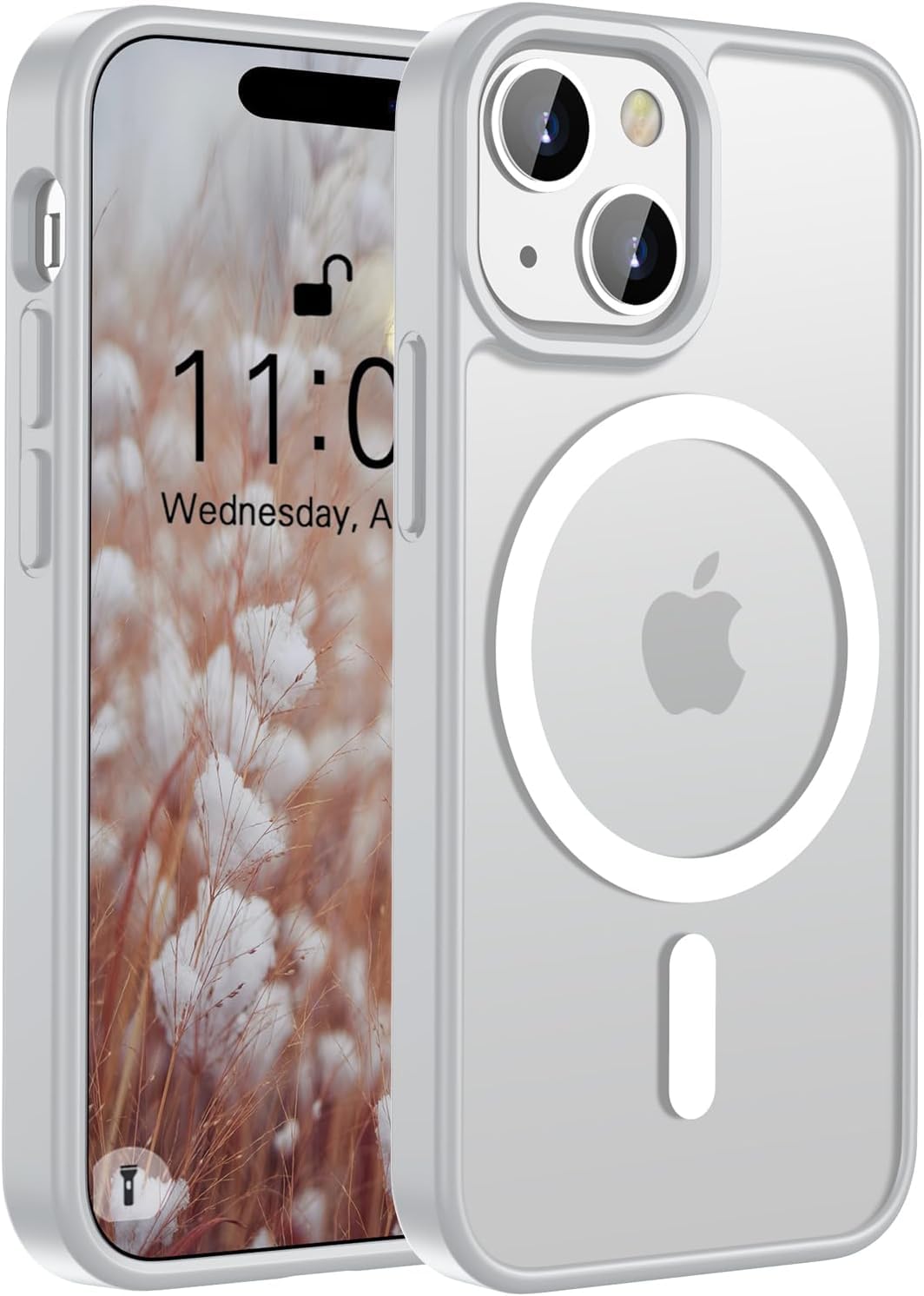 Magnetic for iPhone 15 Case & iPhone 14 Case, [Compatible with MagSafe] [Military Grade Drop Protection] Translucent Matte Shockproof Anti-Scratch Phone Cover,Translucent White