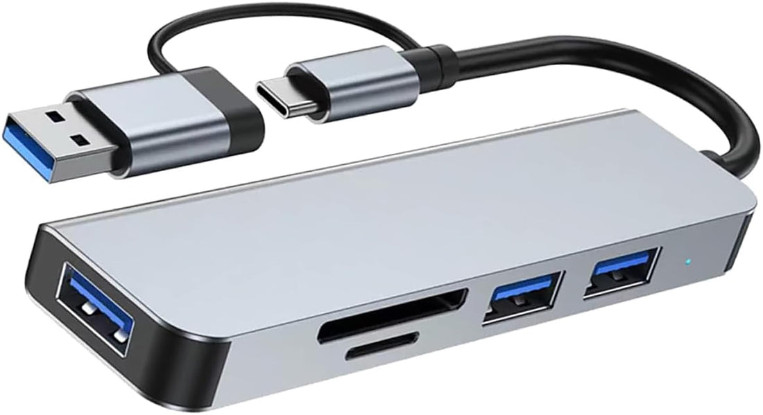 KM Technonlogy Type C Hub Dock Station, 5 in 1 Dongle SD/TF Card Reader, 3 USB 3.0 Ports, Aluminum Material Compatible with PC/Mobile/MacBook/Laptop - Space Grey