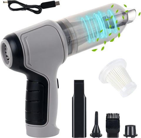 9000Pa Handheld Mini Vacuum Cleaner USB Rechargeable, Air Blower and Suction Vacuum Cleaner 3 in 1, Wet and Dry Vacuum Cleaner for Car, Home, Office, Pet Hair Cleaning (Silver)