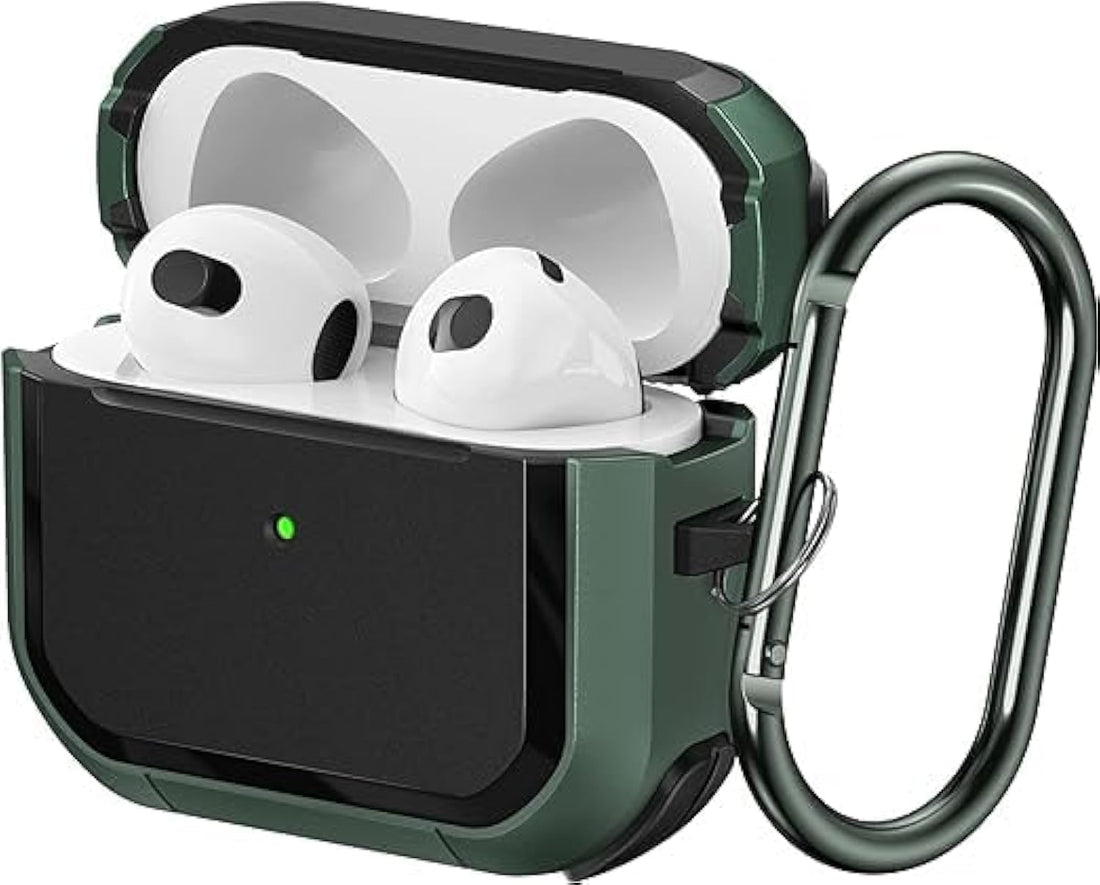 Armour Airpods 3 (2021) Case, Solid Fully Wrapped Design Case with Carabiner for Airpod 3rd Generation [Visible LED Indicator] (Green)