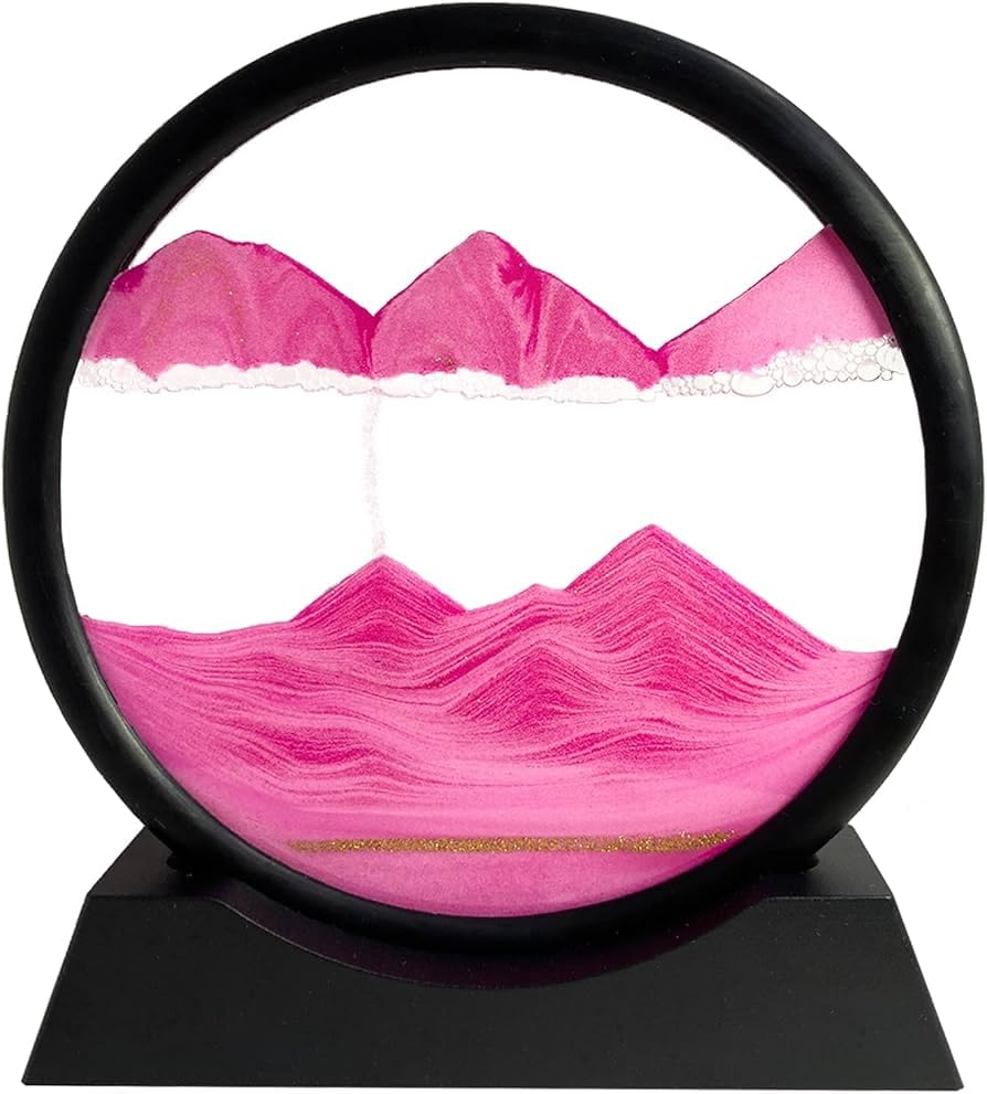 3D Hourglass Sand Clock - Deep Sea Simulation Round Glass Moving Sand Art Decor for Home or Office - Luxury Flowing Sand Frame for Calm and Focus (pink)
