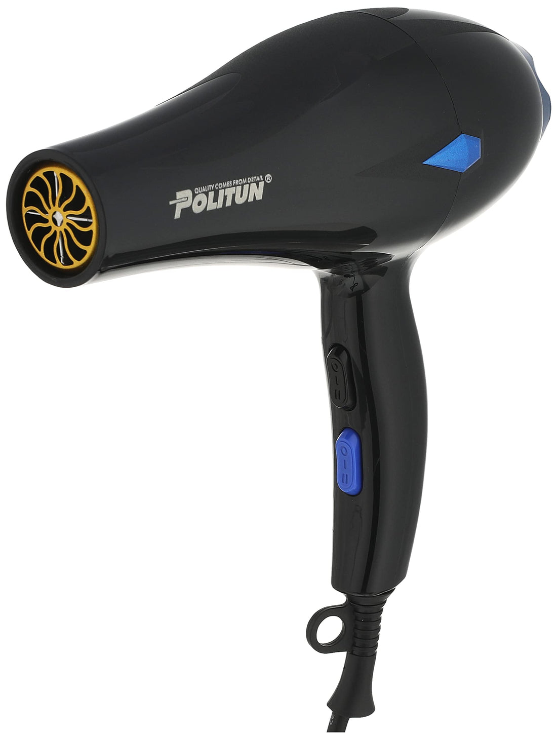 POLLITUN Professional Hair Dryer v1, Black, 2 Speeds, Cool Shot, Durable, All Hair Types