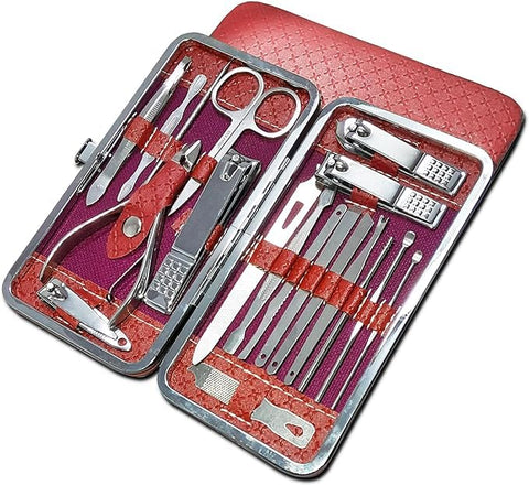 Manicure Set, Manicure Pedicure Set, Professional Pedicure Kit for Men & Women - Stainless Steel Precision Tools for Perfect Nails, Brows, and Ears (Red Silver)