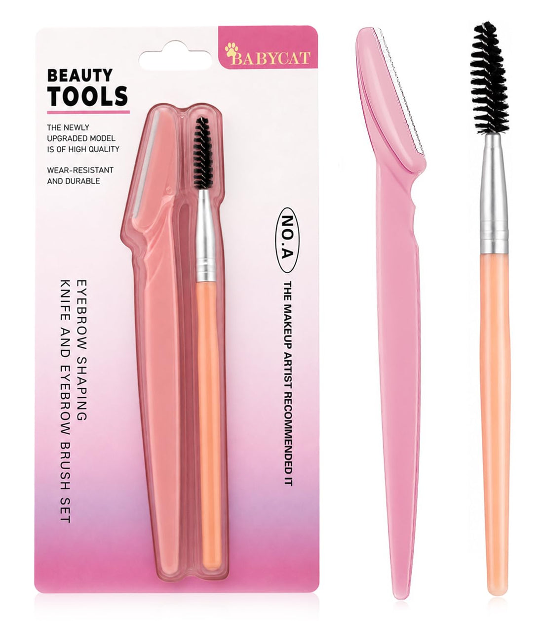 Baby Cat - Beauty Tools Set Of 2 Pcs, Eyebrow Shaping With Precision Facial Razor, Mascara Brush For Smooth Brow & Lashes Styling and Daily Beauty Care