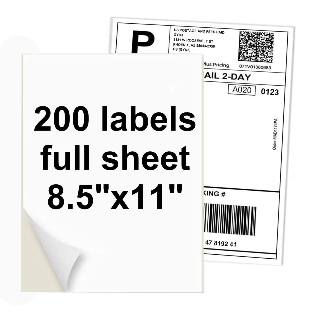 8.5 * 11" Full Sheet Labels, Shipping Address Labels Compatible Laser/Ink Jet Printer (200 Labels)