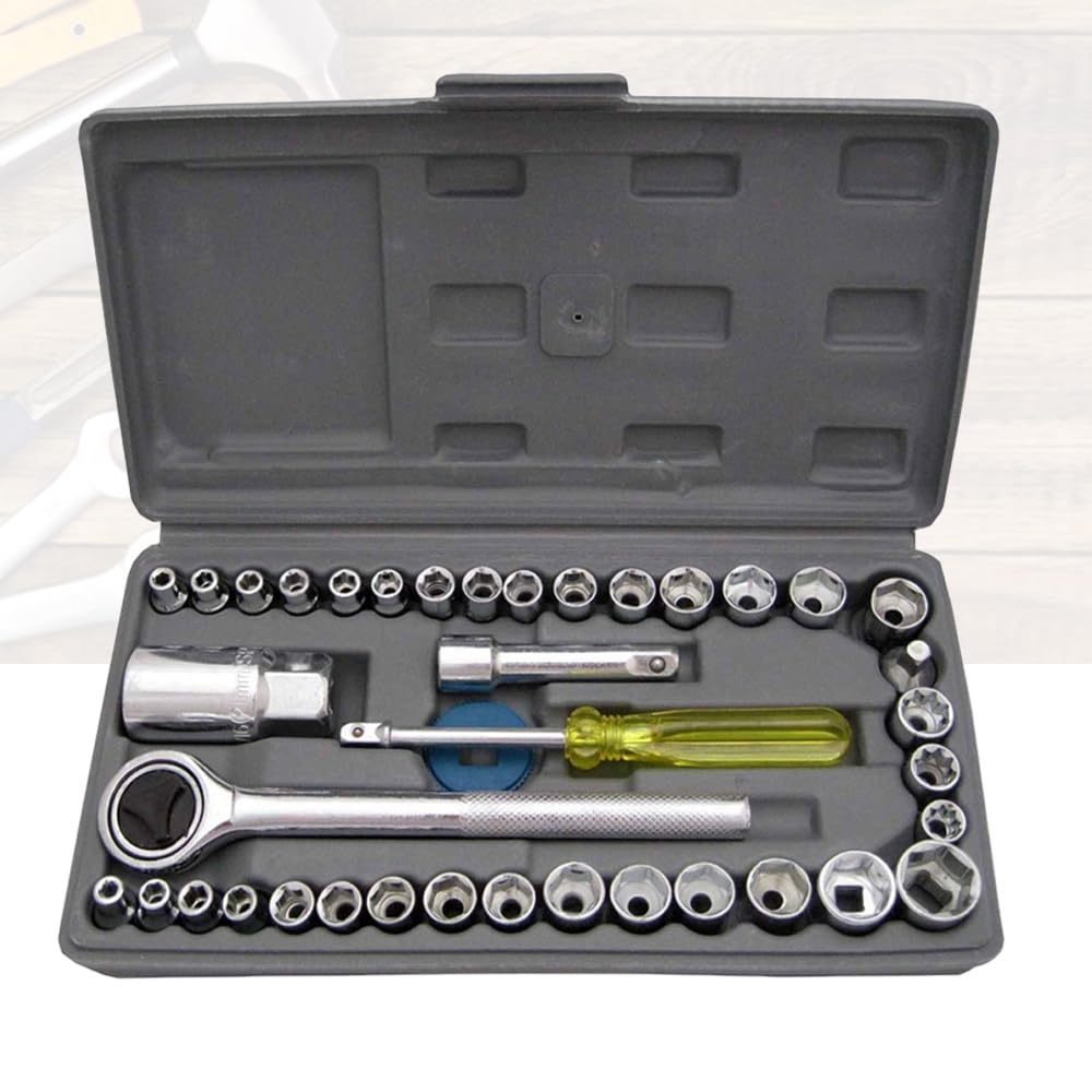 MLD 40pcs Drive Ratchet Wrench Set Hand Tool Kit Automobile Motorcycle Repair Precision Socket Wrench Set DPKS-1909 (Material Plastic and Steel,Multicolor)