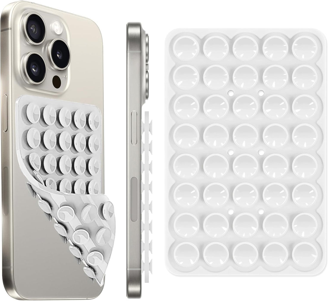 Silicone Double-Sided Suction Cup Phone Case Detachable Mount, Sticky Phone Grip with Higher Suction Power for iPhone, Hands-Free Phone Accessories Holder for Selfies and Videos (White)