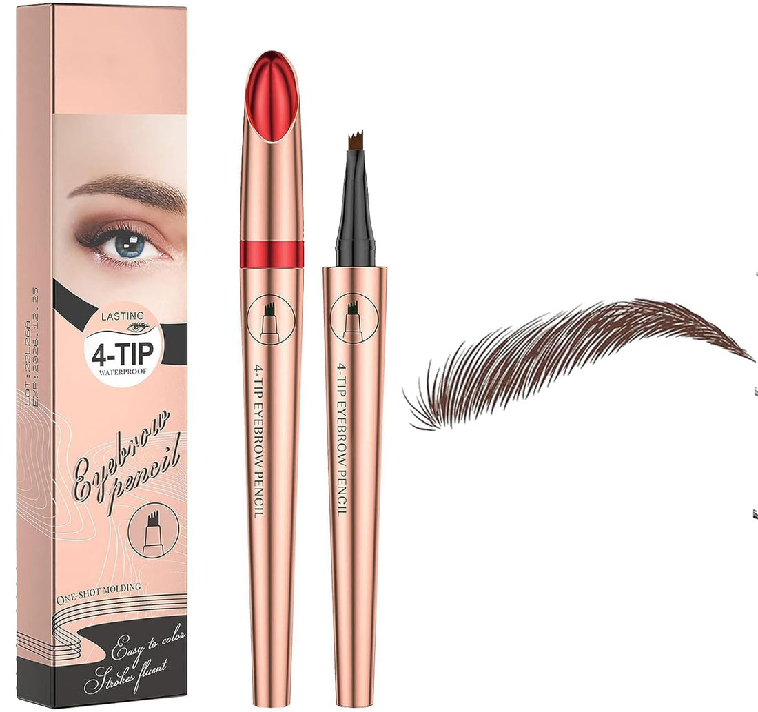 fashion mania Eyebrow Pencil, 4 Tip Microblade Eyebrow Pen, Smudge-Proof, Waterproof, Long-Lasting Natural Eye Brow Pencil for Women (Dark Brown)