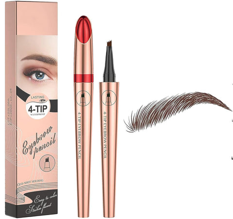 fashion mania Eyebrow Pencil, 4 Tip Microblade Eyebrow Pen, Smudge-Proof, Waterproof, Long-Lasting Natural Eye Brow Pencil for Women (Dark Brown)