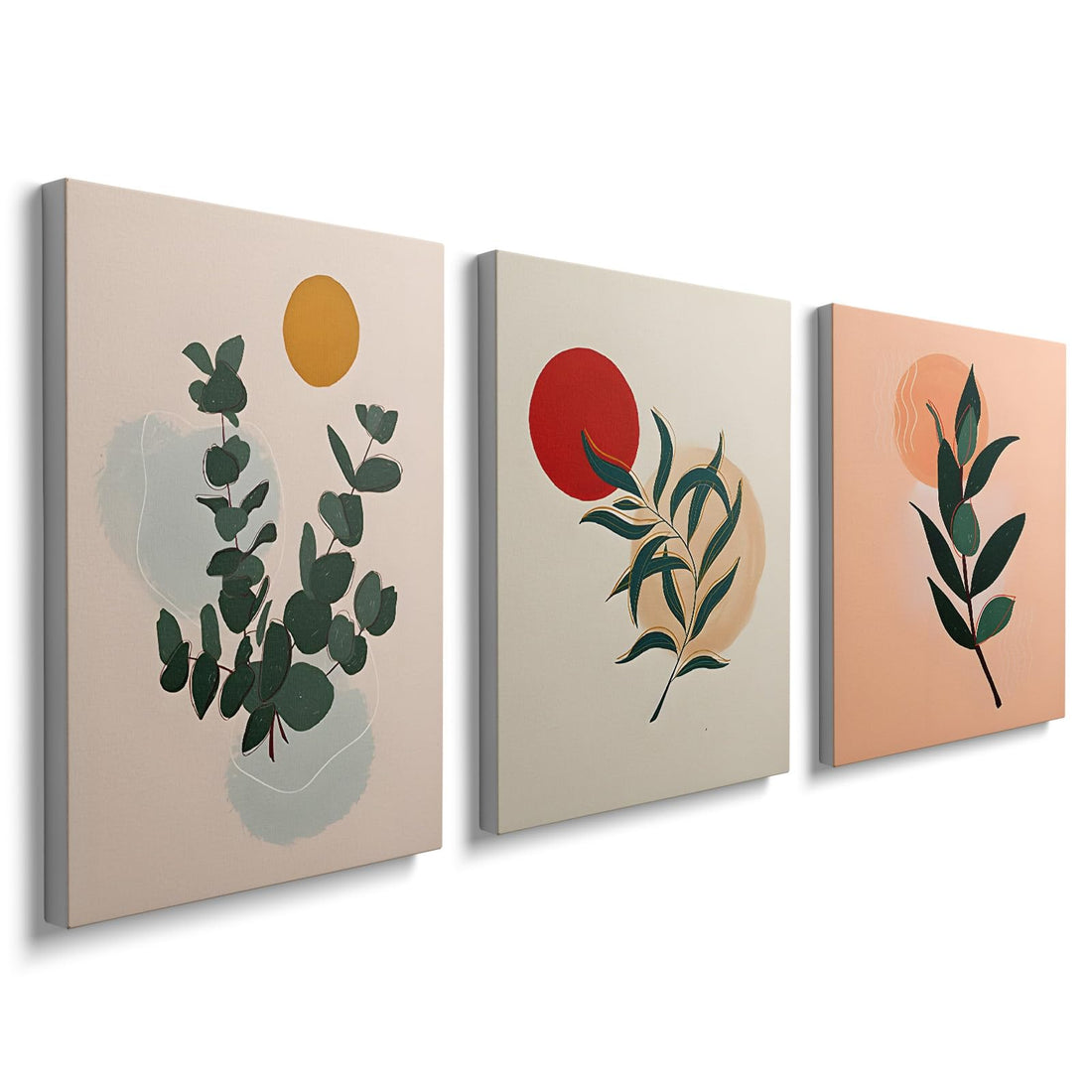 Abstract Framed Boho Wall Decor - 3 Panel Green and Pink Plant Bohemian Canvas Wall Art Nature Wall Picture Artwork for Girl Women Bedroon Bathroom Living Room Kitchen Decoration 12x16 inch, YH1600