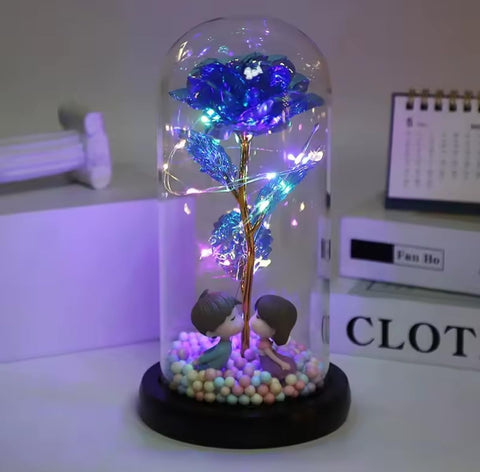 SouqKado Artificial Rose Flower with LED Light Up Galaxy Rose Colorful Glass Rose Flower for Mothers Day Valentine's Day Anniversary Gifts for Girls Multiple Shapes Inside (Blue, Black)