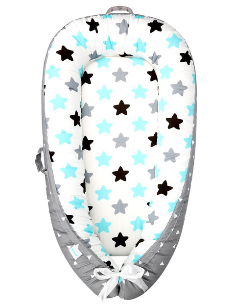 Moro Moro 3 Baby Lounger Baby Nest, Ultra Safe Feeling To Cuddle Newborn, Protect Infant Spine, Crib Bassinet Suitable, Portable To Indoor-outdoor, Co Sleeping |Reversible: Blue Star+Grey