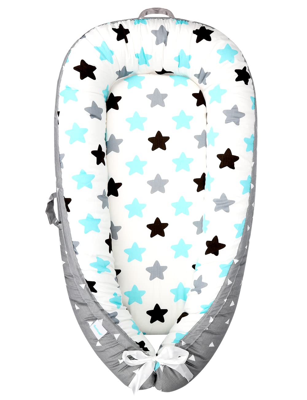 Moro Moro 3 Baby Lounger Baby Nest, Ultra Safe Feeling To Cuddle Newborn, Protect Infant Spine, Crib Bassinet Suitable, Portable To Indoor-outdoor, Co Sleeping |Reversible: Blue Star+Grey
