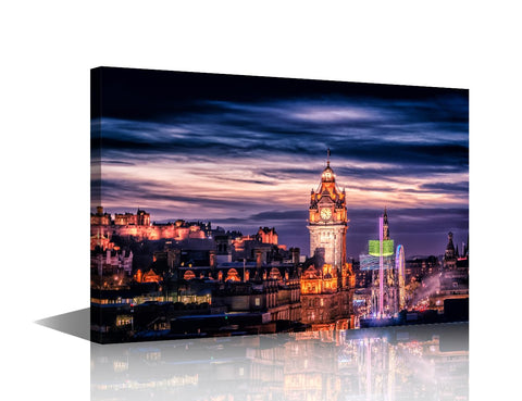 TISHIRON Edinburgh Scotland View from Calton Hill Modern Cityscape Wall Art for Living Room Wall Decor City Skyline Paintings on Canvas Stretched and Framed Prints 24"x16"