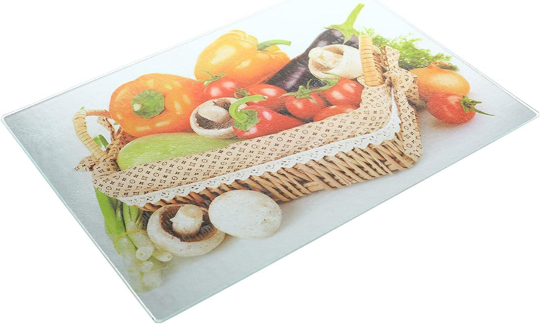 Cutting Board, HAPPY HOME Glass Cutting Boards for Kitchen,1Pc Chopping Board Set with Non-Slip Edges & Hanging Hole, Dishwasher- Safe Clear Cutting Board for Countertop, Multi-Shape (30 * 40cm)