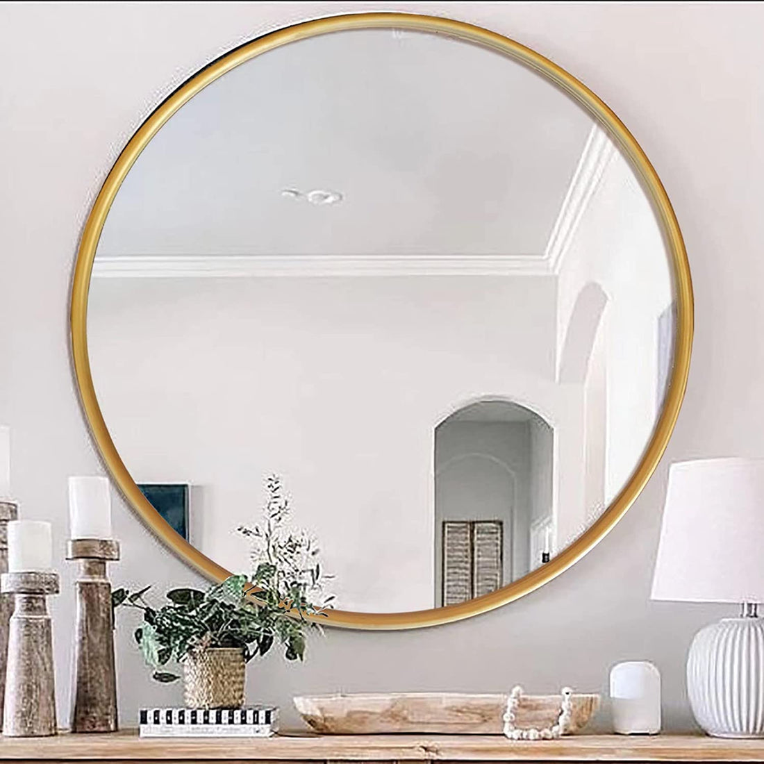 24 Inch Circle Wall Mirror, Round Wall Mirror Metal Frame for Bathroom, Living Room, Washroom, Large Vanity Mirror(Gold)