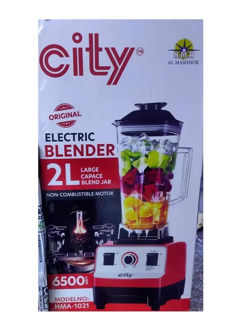 CITY Electric Blender for Food and Juices 6500W 2L Jug 6 Sharp Stainless Blades Multiple Speeds Measuring Cup