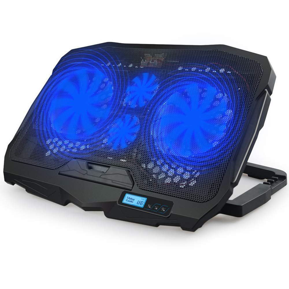 Riamoon Quiet Laptop Cooling Fan 2 USB Ports with Blue LED Light LCD Display for 10-15.6in PC