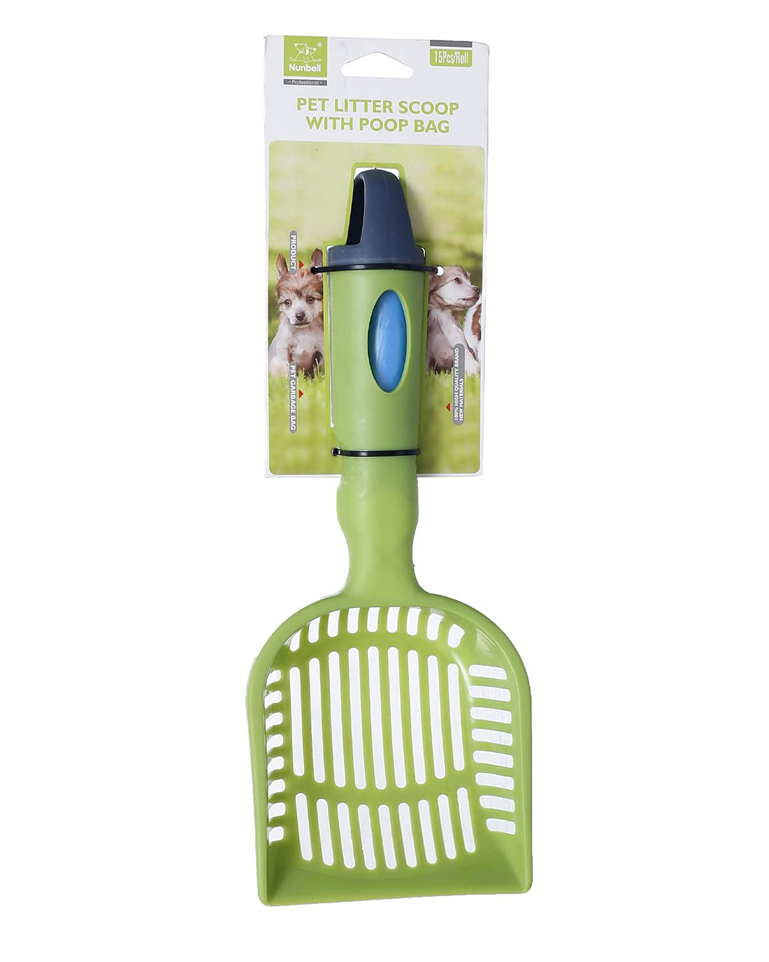 Nunbell Pet Litter Scoop With Poop Bag For Dogs - Green
