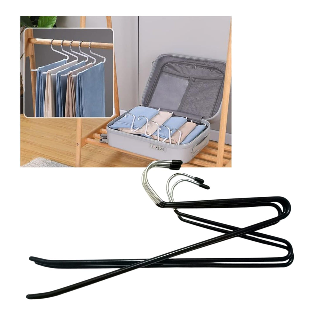 Fullora Metal Pants Hangers Open End, Space Saving Jeans Hangers Anti-Rust with Rubber Coating, 36 x 18 cm, 5 Pack (Black)