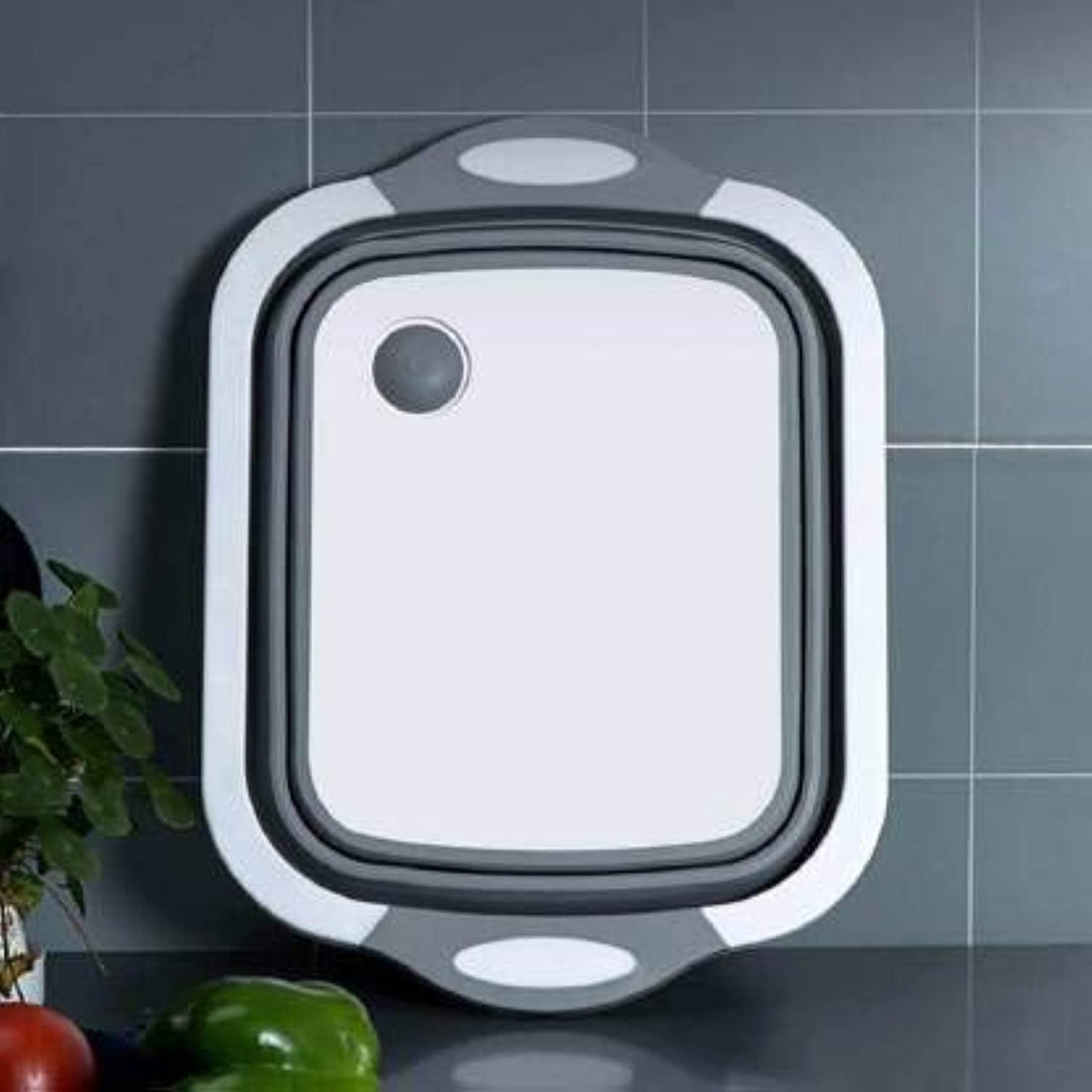 Multifunctional 4 in 1 Silicone Foldable Chopping Board | Cutting Board | Collapsible Dish Sink | Vegetable | Fruit Washing | Drain Basket with Plug | Collapsible Wash Basin | Serving Tray
