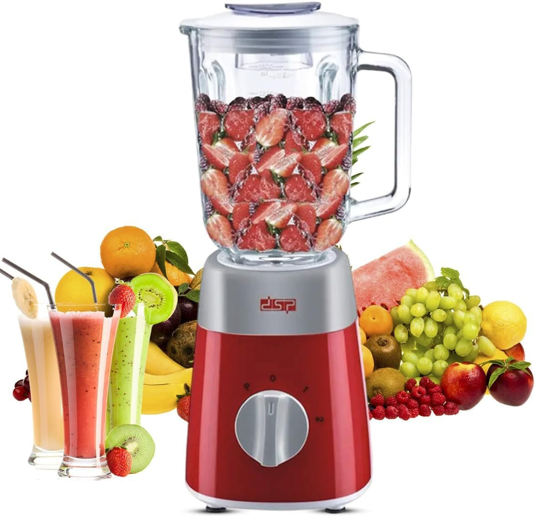 dsp blender mixer, Blender Machine, 500W Blender with Stainless Steel Blades, 1.5L Glass Jar, 2 Speed Control with Pulse, Ice Crushing & Juice Blending, Powerful Motor, KJ2038
