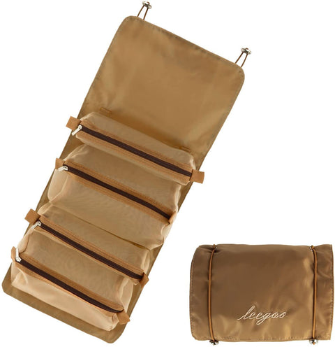Zoomers Women Beauty Case,Foldable Waterproof Travel Beauty Case, Multi-Compartments Detachable for Organizing Personal Items,Toiletry Bag for Women Beauty Case, beige, Beauty Travel Case