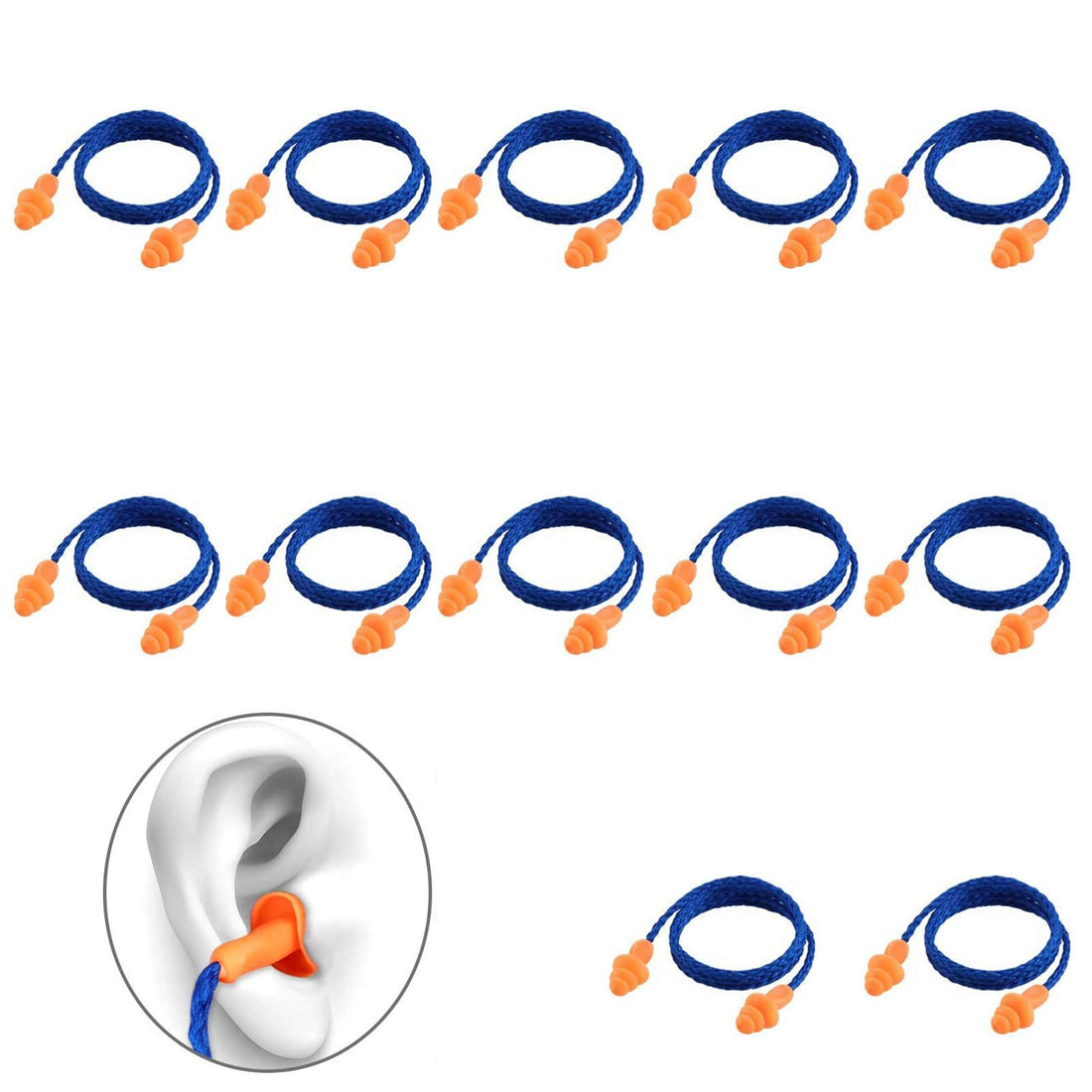BASTOUR Silicone Earplugs, Sleeping Earplugs, Ear Plugs for Ear Protection, Ear Plugs with Cord, Soundproof Earplugs, Ear Plugs for Swimming, Working, Sleeping, Learning, 12 Pairs