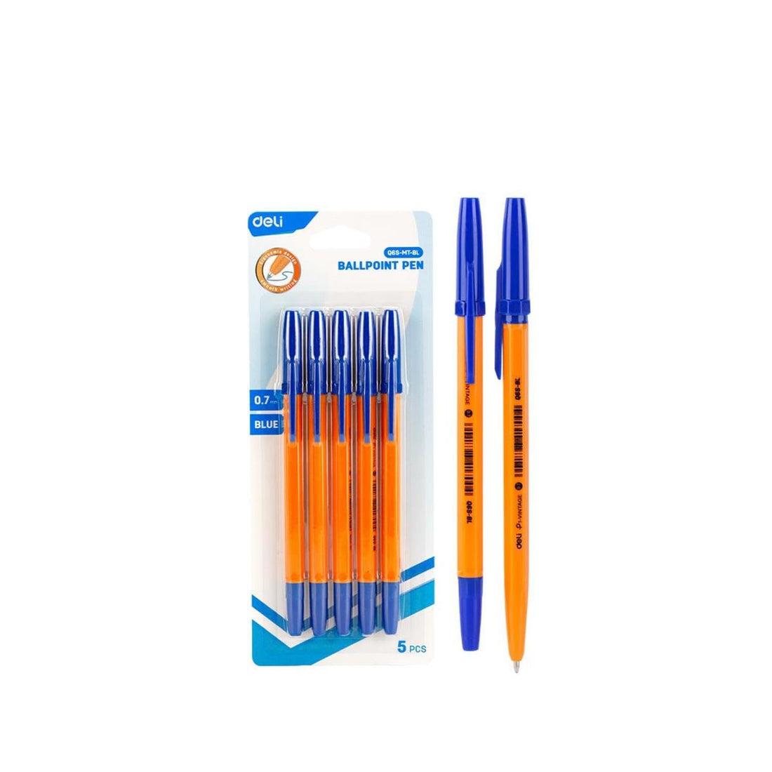 Deli Blue Ink Yellow Barrel Finepoint Ballpoint Pen, 0.7 mm Tip Size