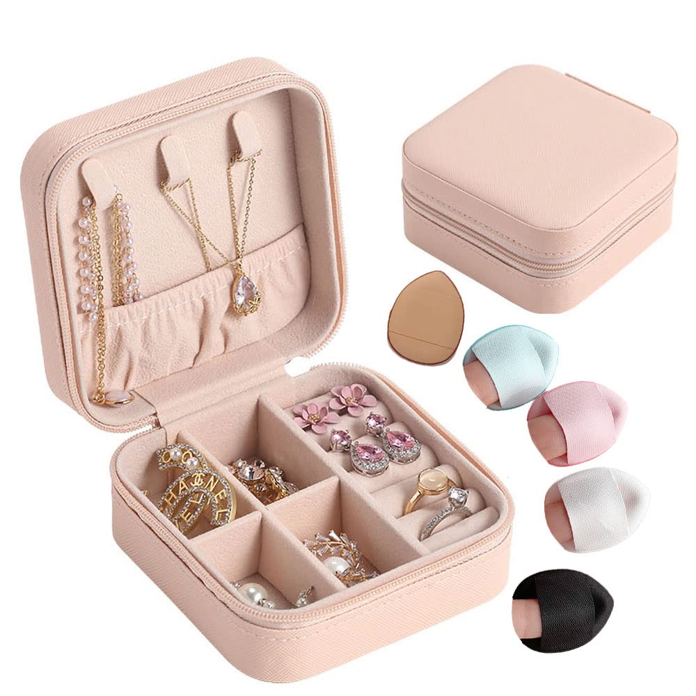 XiFiMak Small Travel Jewelry Box Organizer Display Case for Girls Women Gift Rings Earrings Necklaces Storage (Nude)