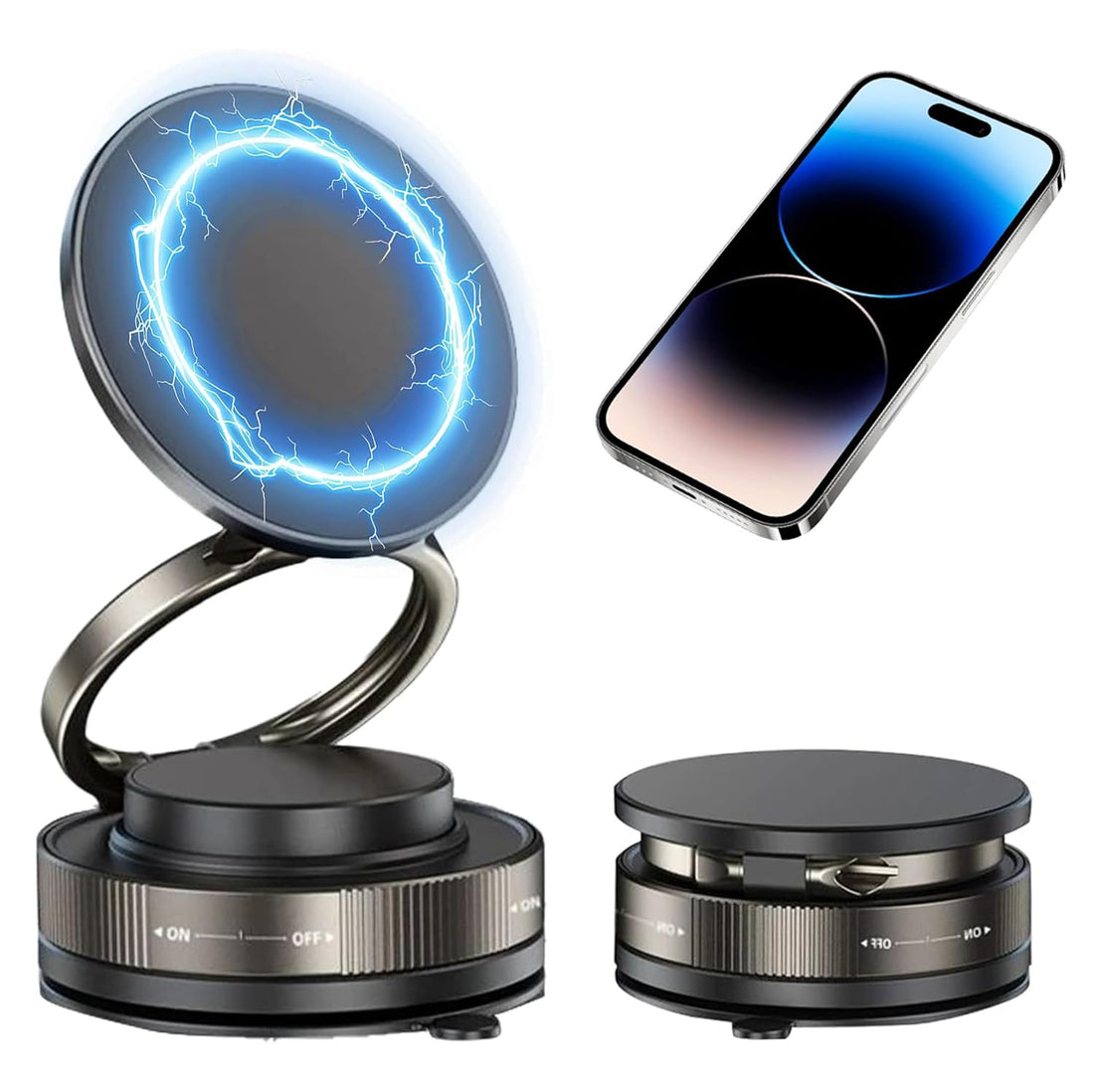 360° Vacuum Magnetic Phone Holder,Hands-Free Foldable Suction Magnetic Phone Holder Case,Multifunctional Vacuum Suction PhoneHolder for Smooth Surface,Mirror,Gym,Shower,Car Interior(Black)