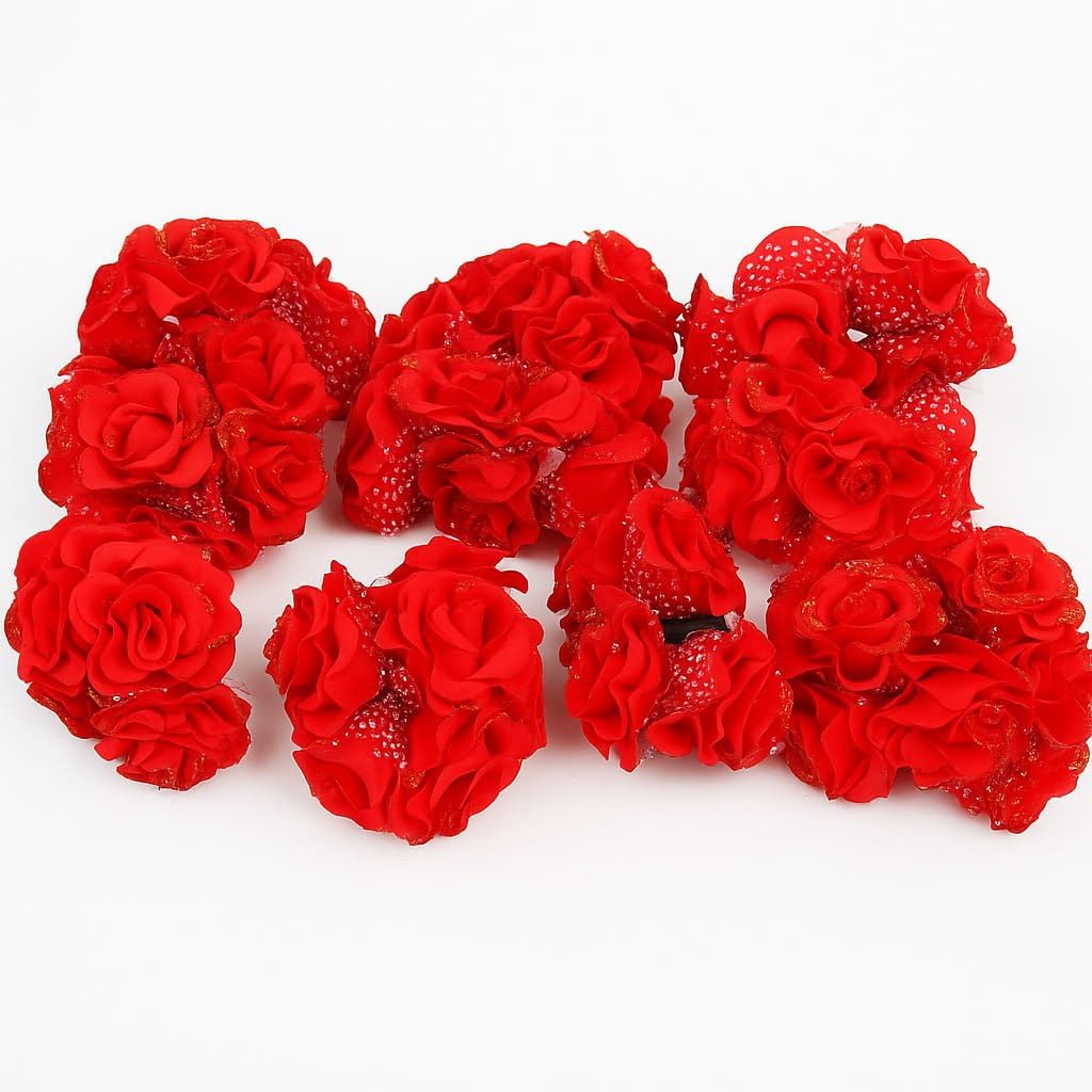 Natural Touch Artificial Roses Set - Soft and Durable Material - Elegant Decoration for Home and Events - 12 Rose Ties of Each Set (Red)