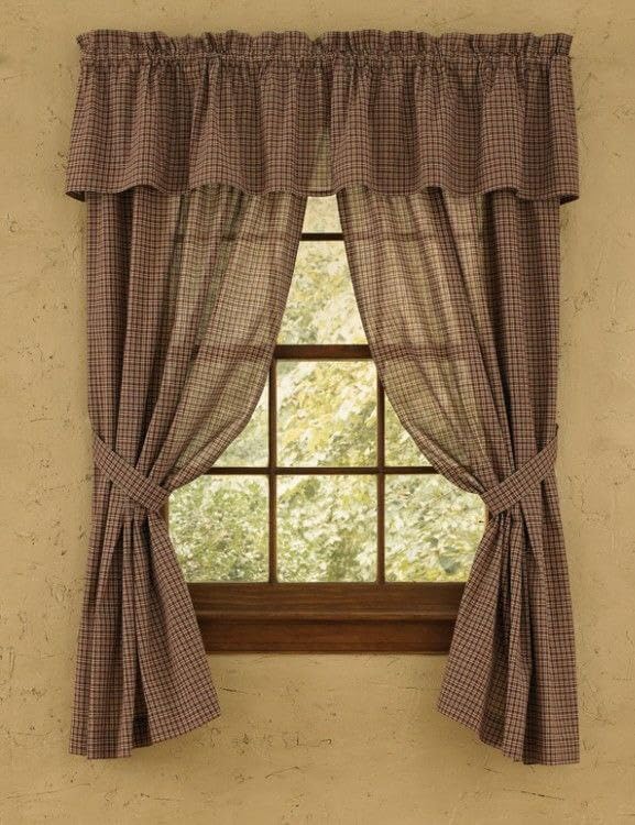 Generic Check Pattern Kitchen Curtains Set with Valance, 1 x 1 Metres, (cafe) .flo