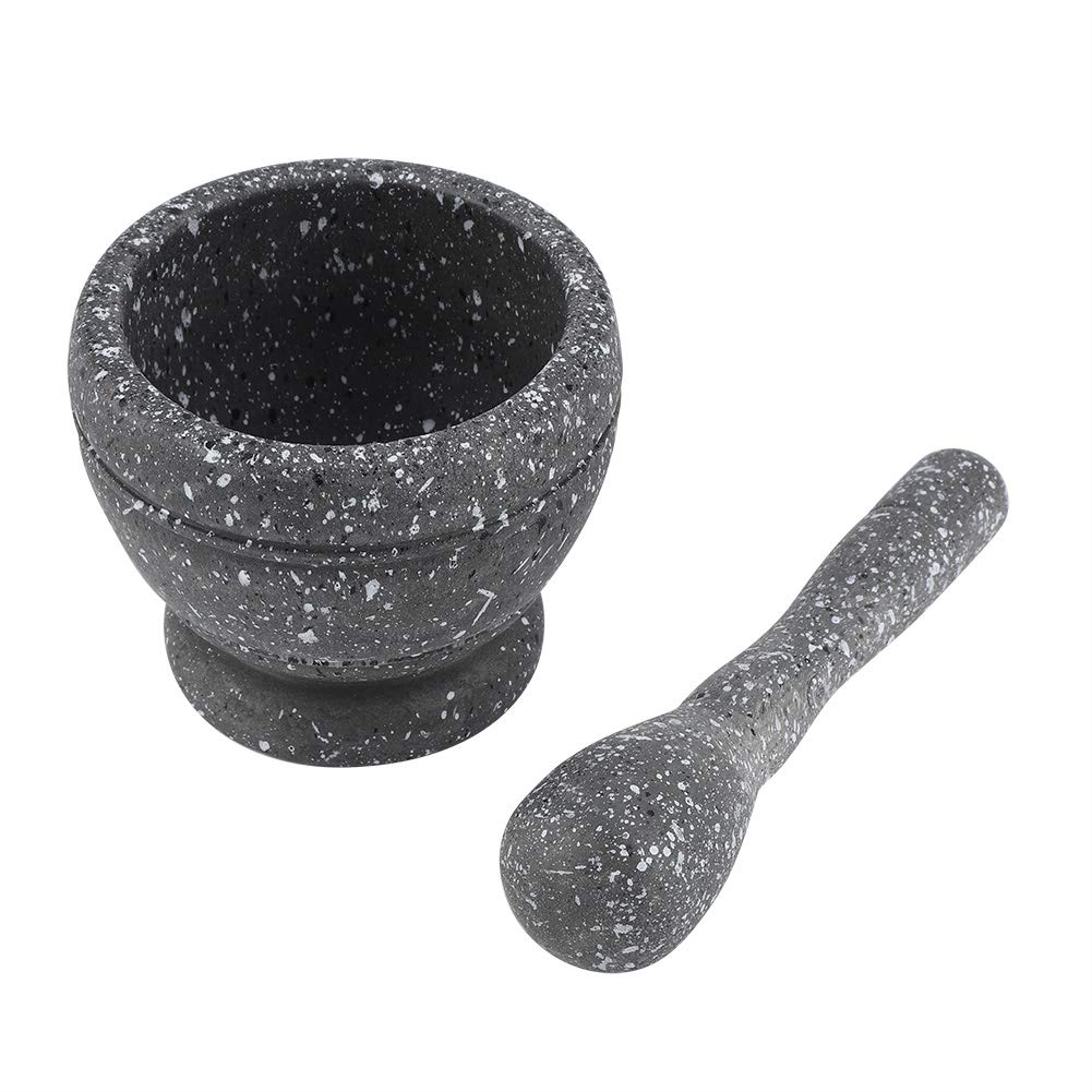 Mortar and Pestle Set, Manual Plastic Garlic Grinder Spices Herbs Crusher Spice Grinder Kitchen Tool with Ergonomic Pestle for Mexican Salsa Avocado Taco Mix Bowl (Granite)