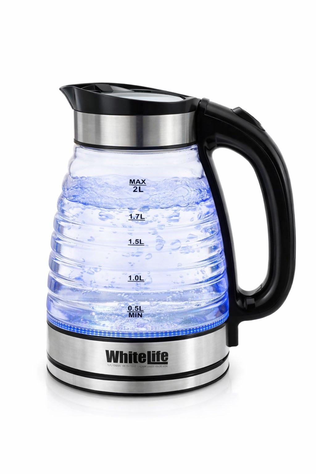 White Life Electric Katelle Glass 2L Powerful 1500W – Water Kettle with LED Interior Light and Auto Disconnect – Modern Design Glass and Stainless – 1 Year Warranty