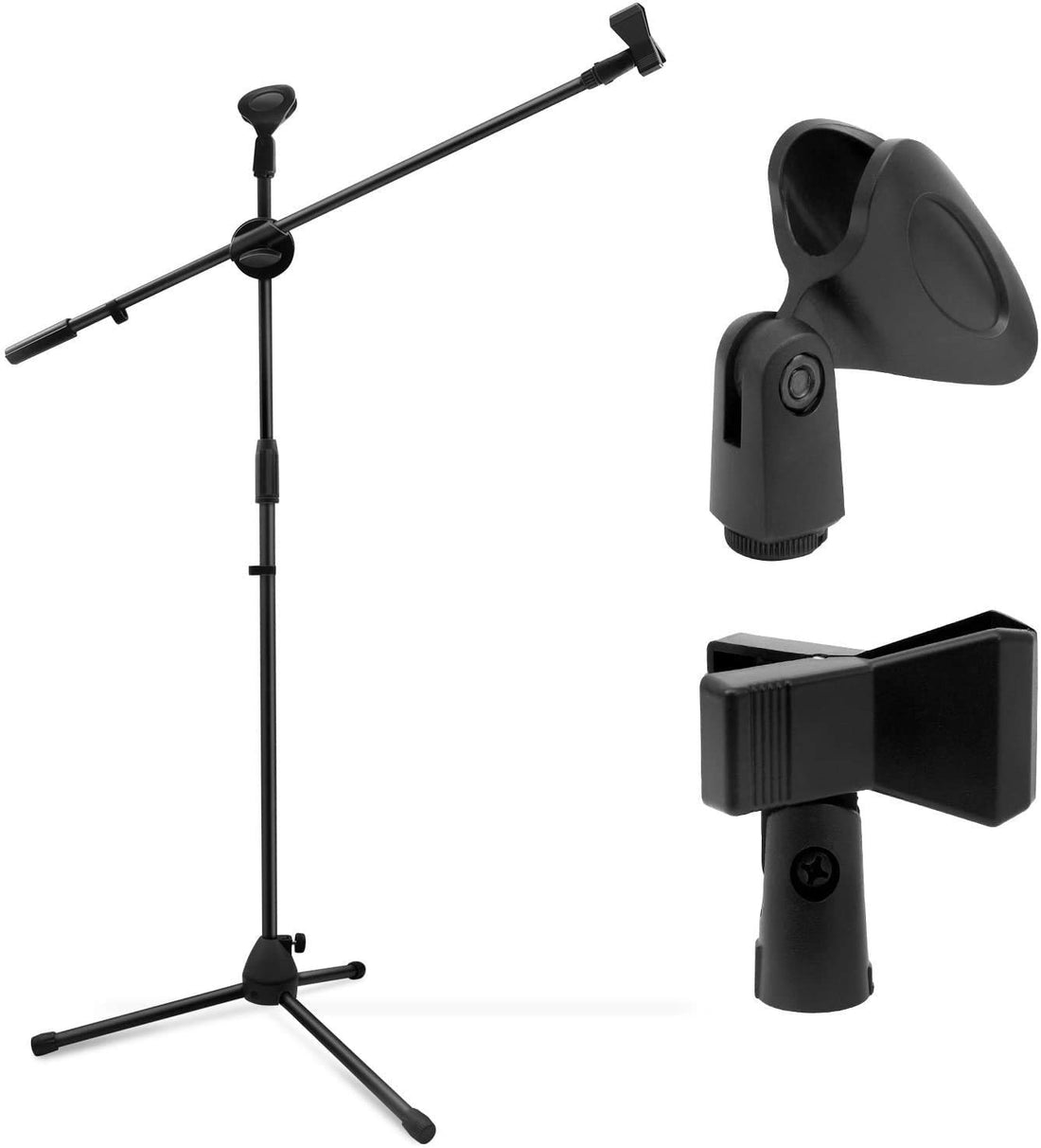 Microphone Stand, Boom Microphone Stand, Tripod Stand, Stable, Foldable, Extendable Arm, Straight, 360° & Height Adjustable, Black, Suitable for Meetings, Speeches, Broadcasting, Karaoke, Recording