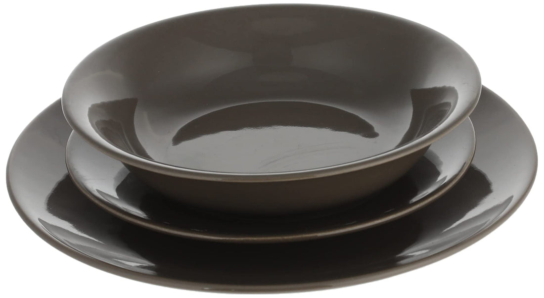 KUTAHYA Brown Porcelain Dinner Set 18 Pcs - 18 Items, Includes 6 Dessert, 6 Deep, 6 Flat Plates - Dishwasher & Microwave Safe