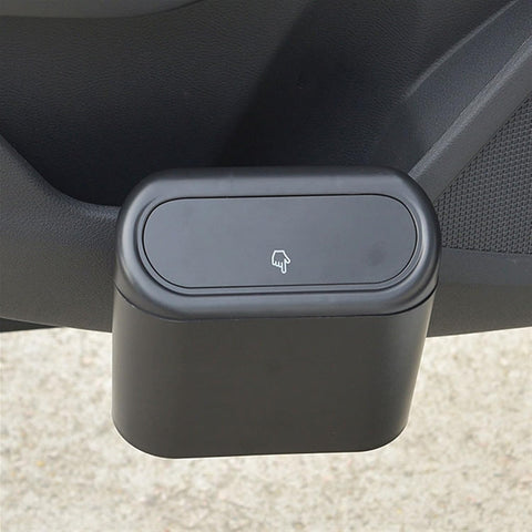 Auto Car Trash Can with Push Lid – Hanging Vehicle Garbage Container for Door or Seat Back Pocket, Compact Interior Waste Bin Organizer