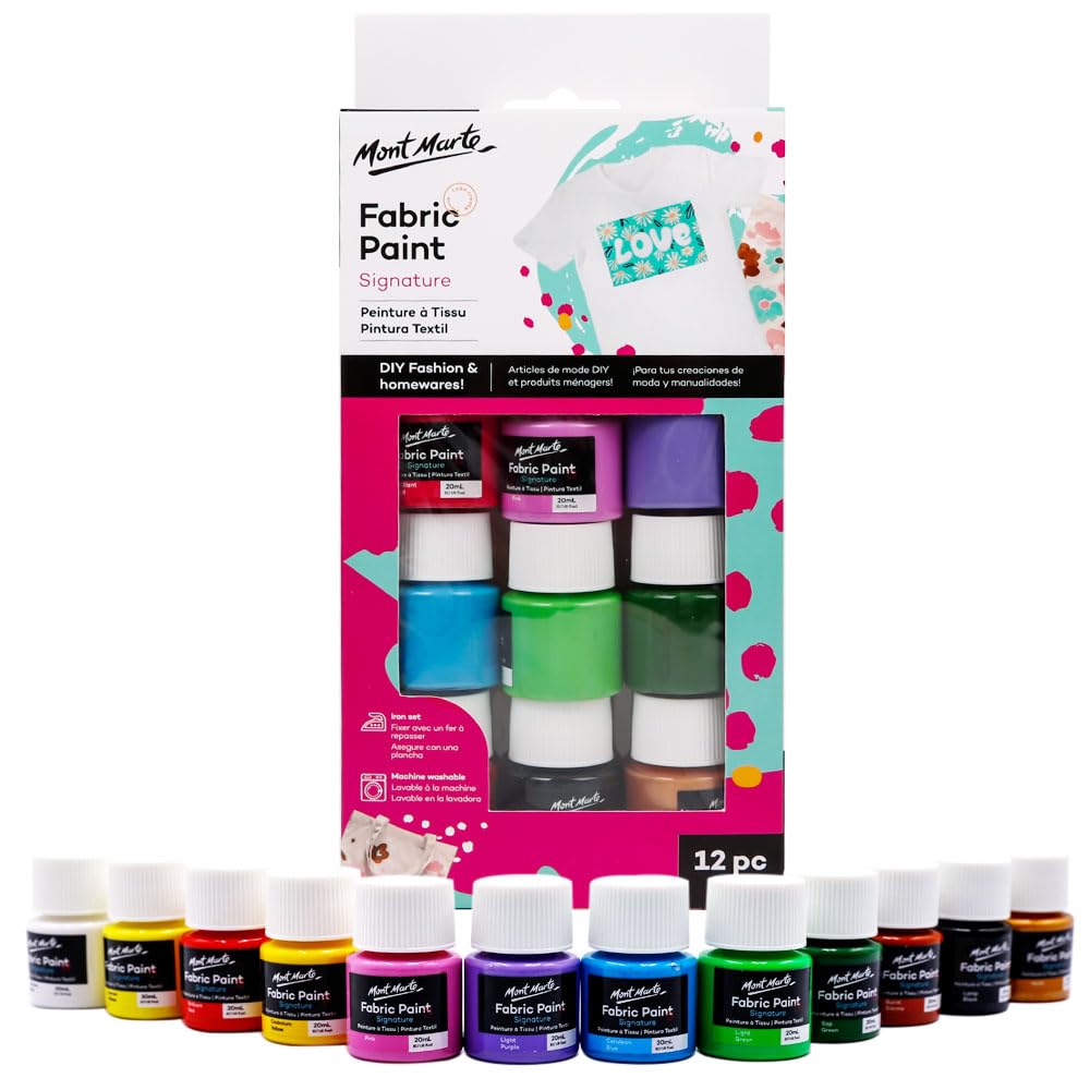 Mont Marte PMHS0076_V02 Signature Fabric Paint Pack of 18 Colors 20ml Per Bottle for Artists - Multi Color