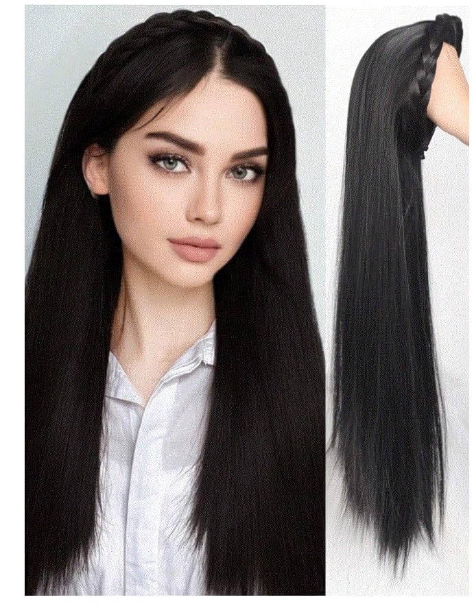 Synthetic Long Straight Headband Half Wig Clip In Hair Extension Fluffy Natural False Hairpiece With HairBand 50 CM - JW218-N 1-BLACK