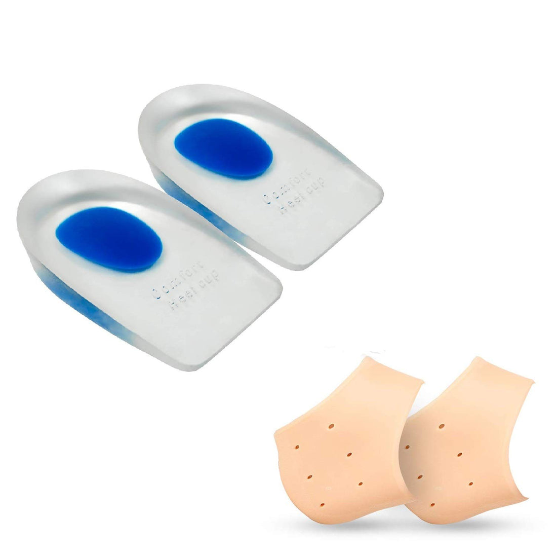 Digital Shoppy Silicone Gel Heel Protector Insole Cups with Heel Socks For Men And Women (1 pair silicon heel blue pads + 1 pair silicon heel socks)