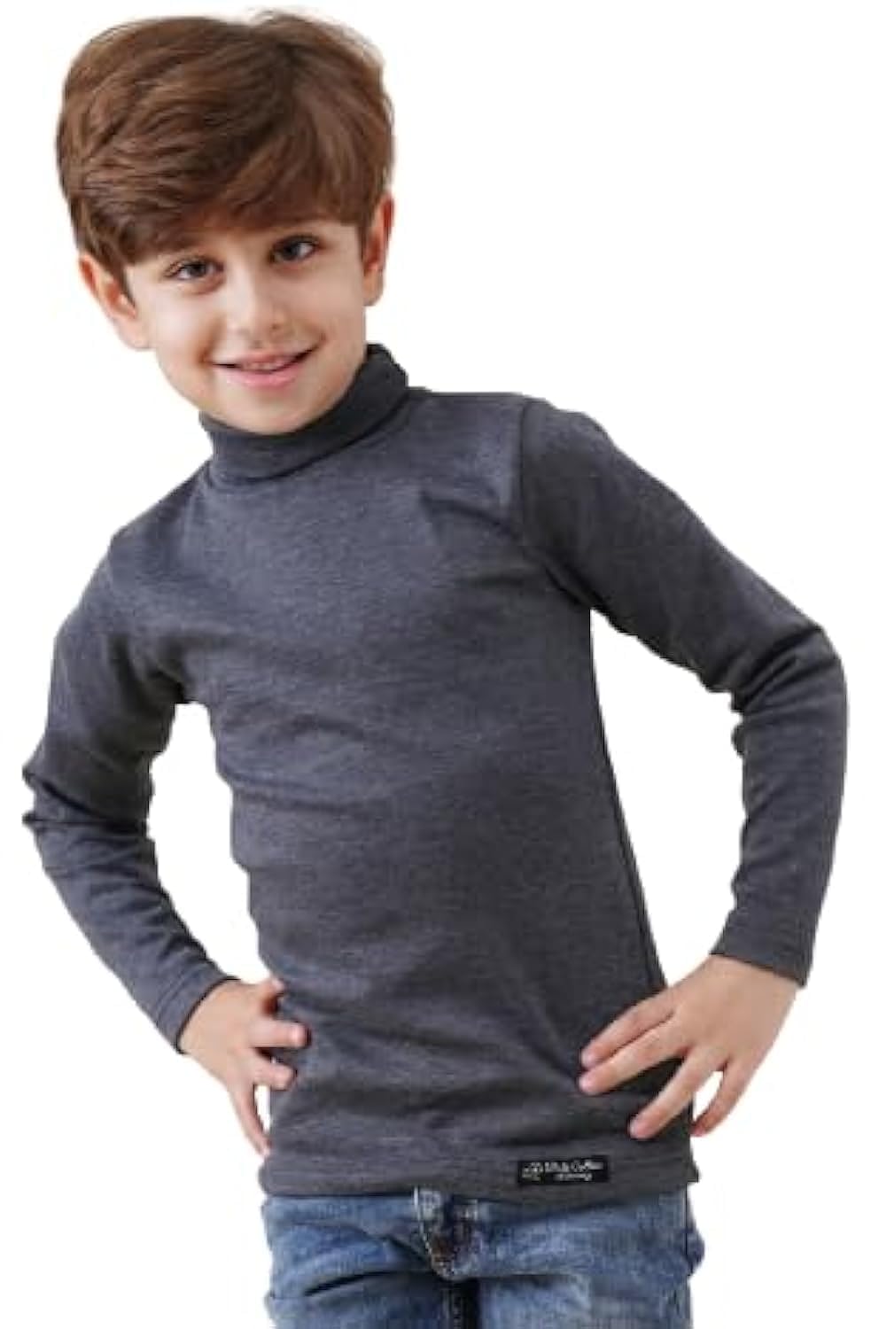 High Cool Basic Kids Boys Girls Winter High Neck Long Sleeve Fleece Lined Pile T-Shirt