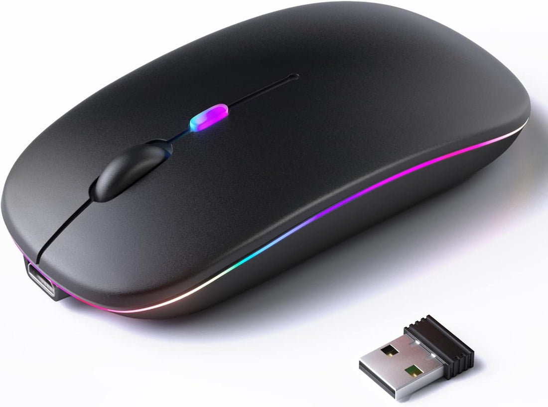 K AN M AB P C Wireless Bluetooth Mouse, Rechargeable LED Dual Mode (Bluetooth 5.2, USB Receiver) Portable Silent Mouse, Black