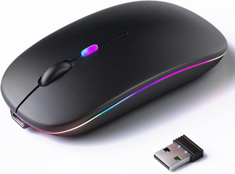 K AN M AB P C Wireless Bluetooth Mouse, Rechargeable LED Dual Mode (Bluetooth 5.2, USB Receiver) Portable Silent Mouse, Black