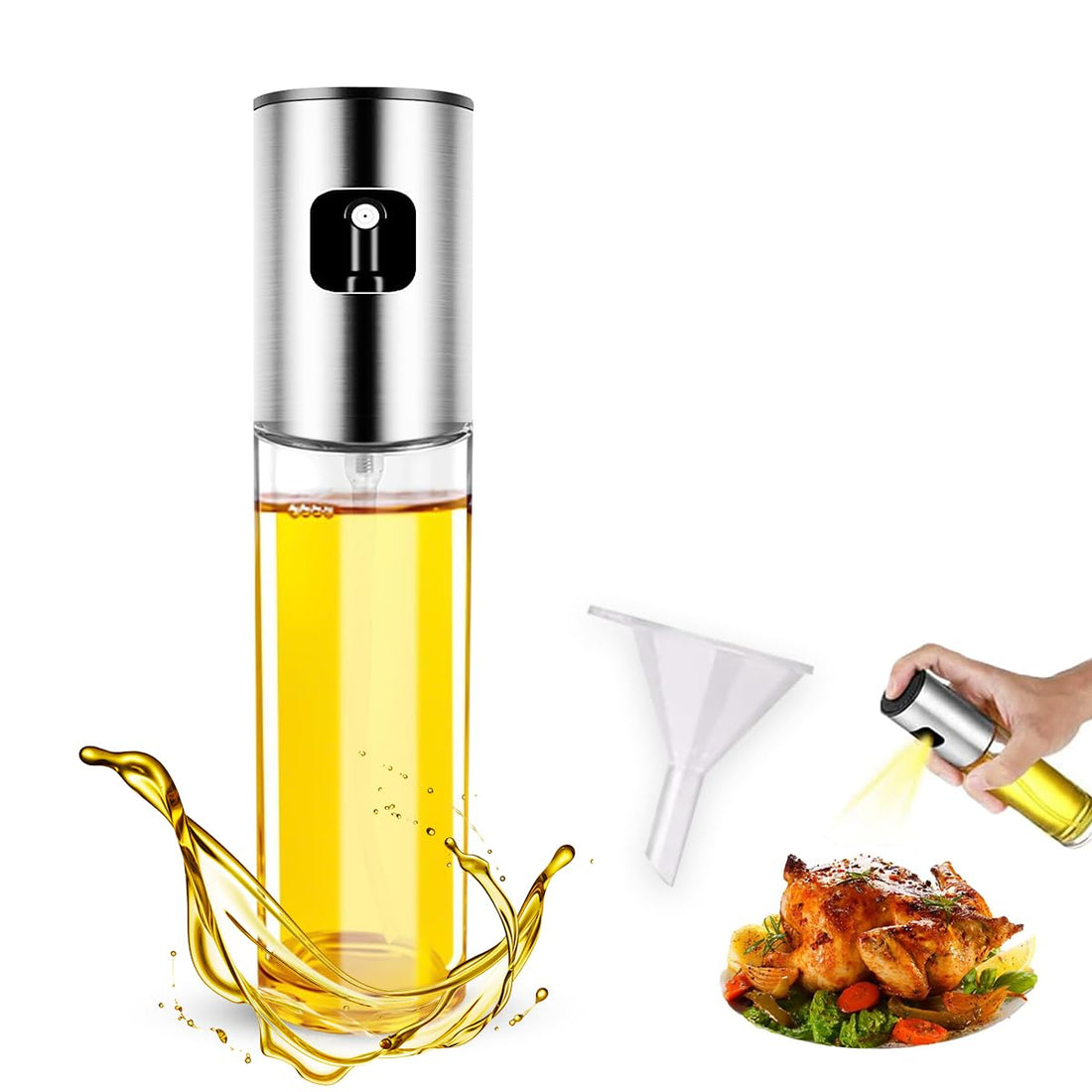 Olive Oil Spray Bottle 100 Milliliter for Kitchen - Versatile Oil Sprayer for Cooking Air Fryer - Leakproof Glass Cooking Oil Spray Bottle