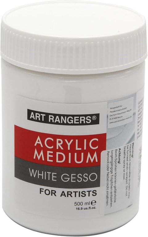 Art Rangers® White Gesso for Acrylic, Artist Acrylic Medium, Canvas and Oil Primer, 500ml